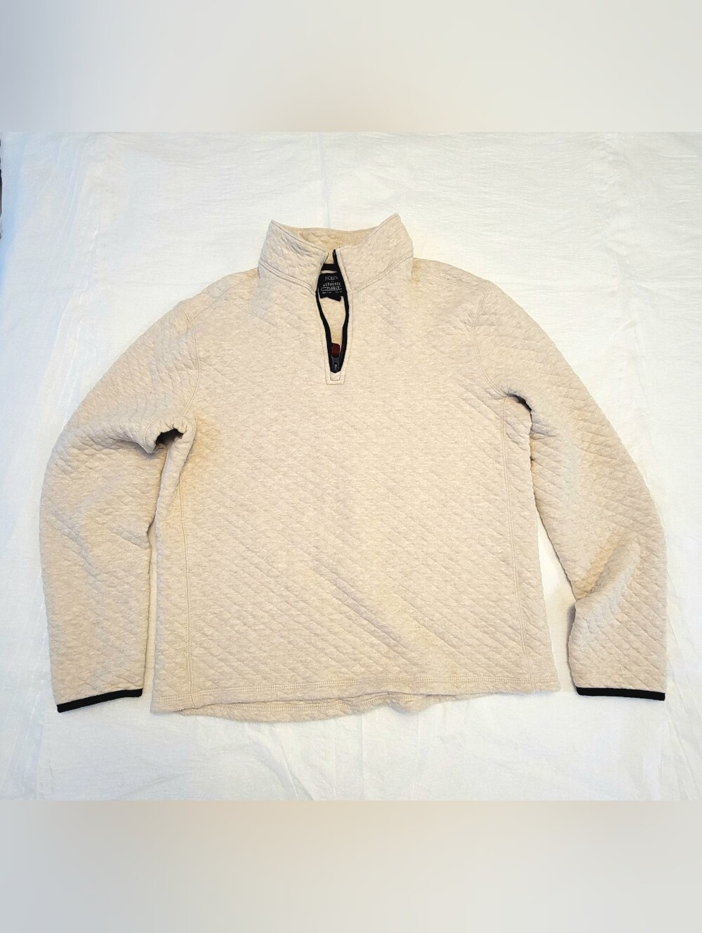 J. Crew Men's Quilted Half-Zip Sweater in Light Beige